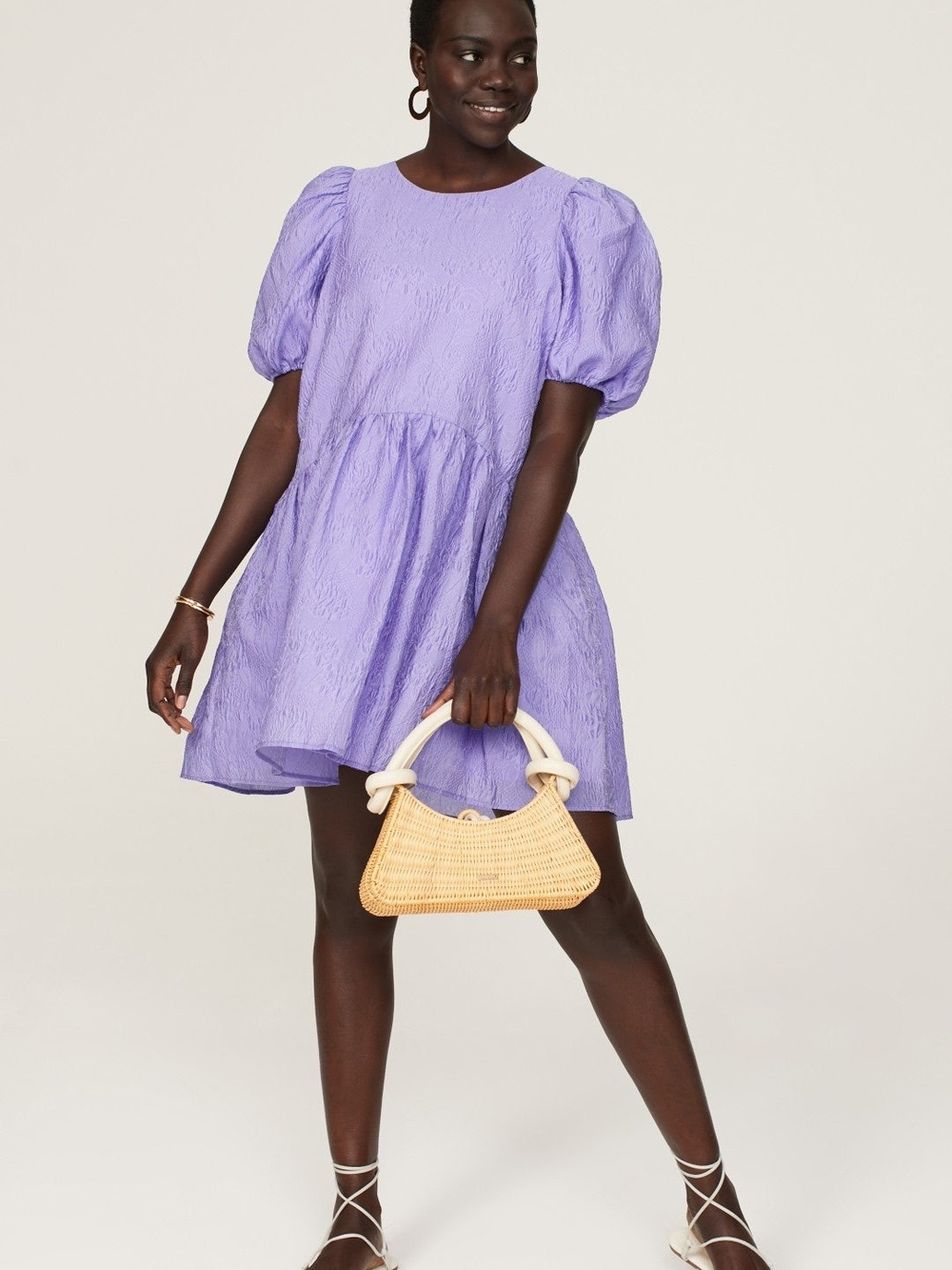 Peter Som Lilac Puff-Sleeve Mini Dress